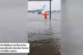 Mallorca airport flooding sees high flood water on runway.